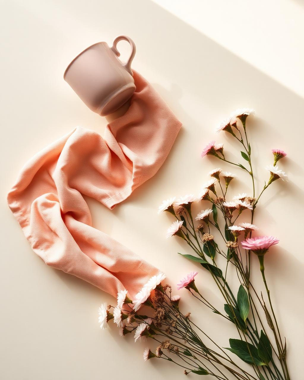 Handmade ceramic and linen still life